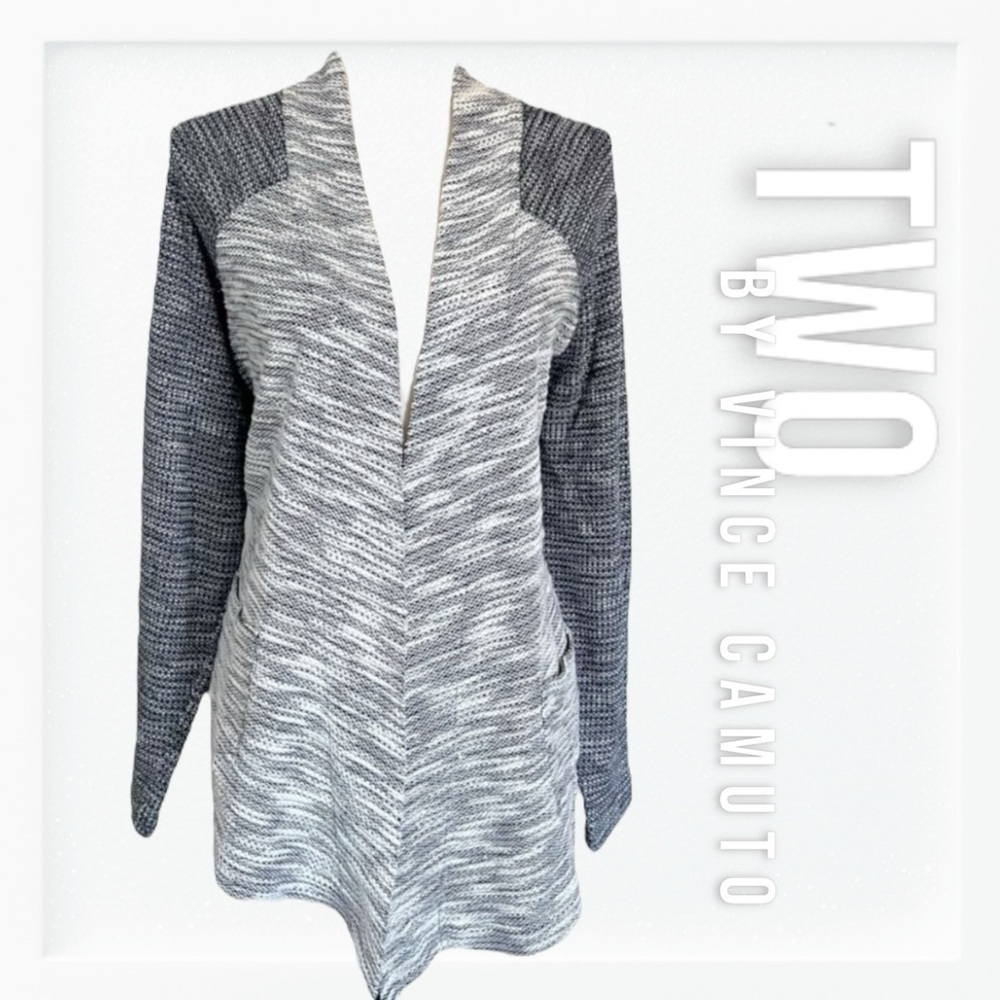 Vince Camuto Space Dye Contrast Sleeve Open Cardigan sz L